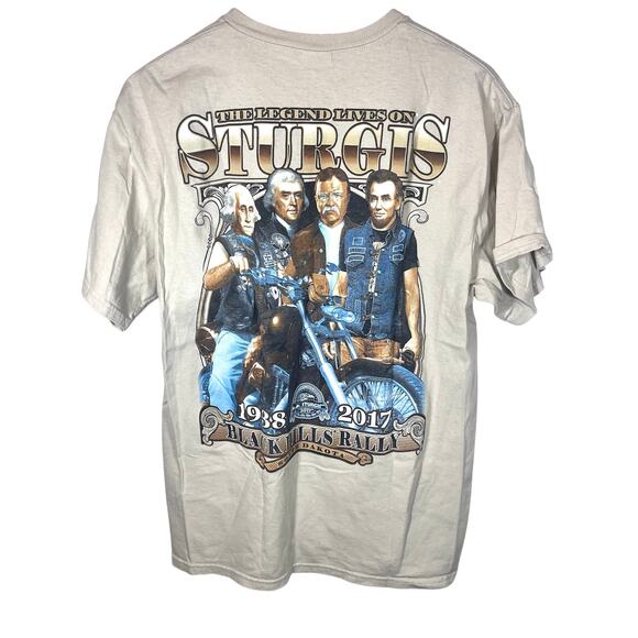 Sturgis Black Hills Motorcycle Rally 2017 Beige Mens T Shirt Size Large - Picture 2 of 8